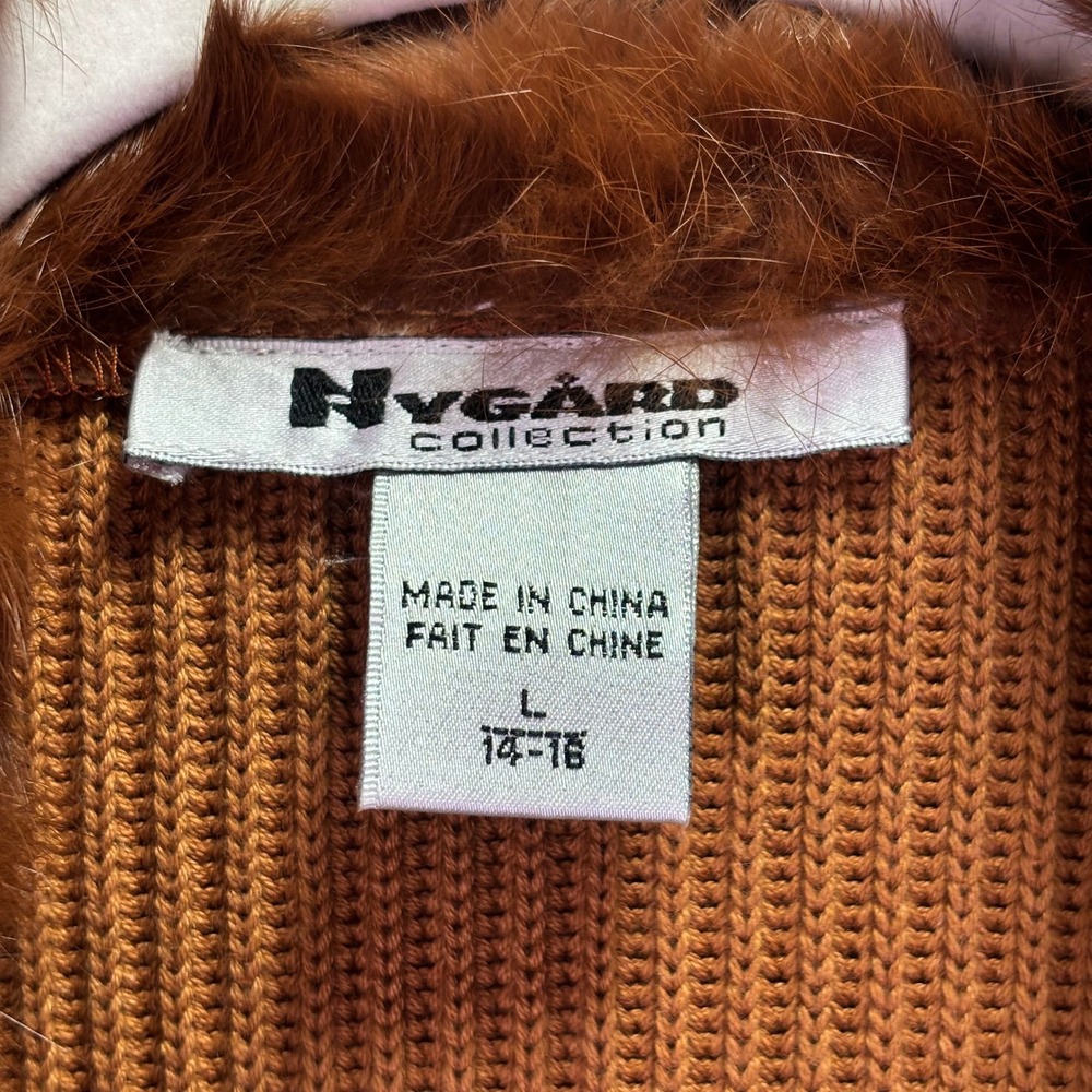 Nygard Women Jacket L Brown Suede Rabbit Fur Trim Ribbed Knit Toggle Closure - Picture 2 of 7